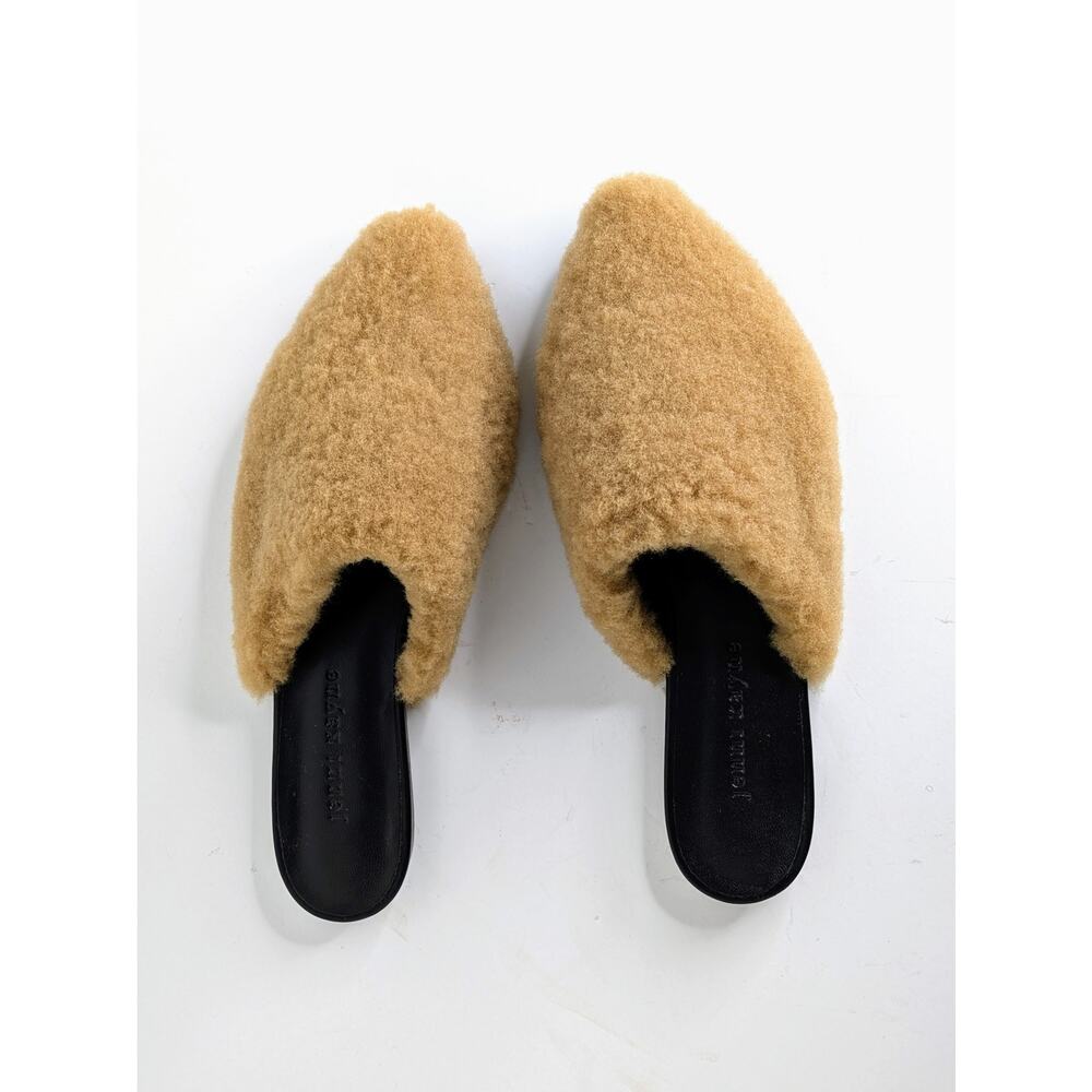 Jenni Kayne Shearling Mule 38 Cognac Tan Pointy Toe Flat Slip On EUC Dustbag